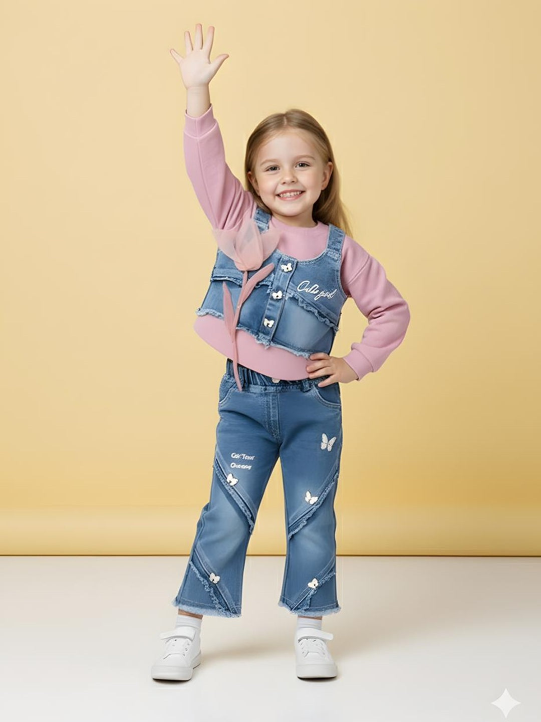 Denim Overall & soft Sweatshirt Outfit Set