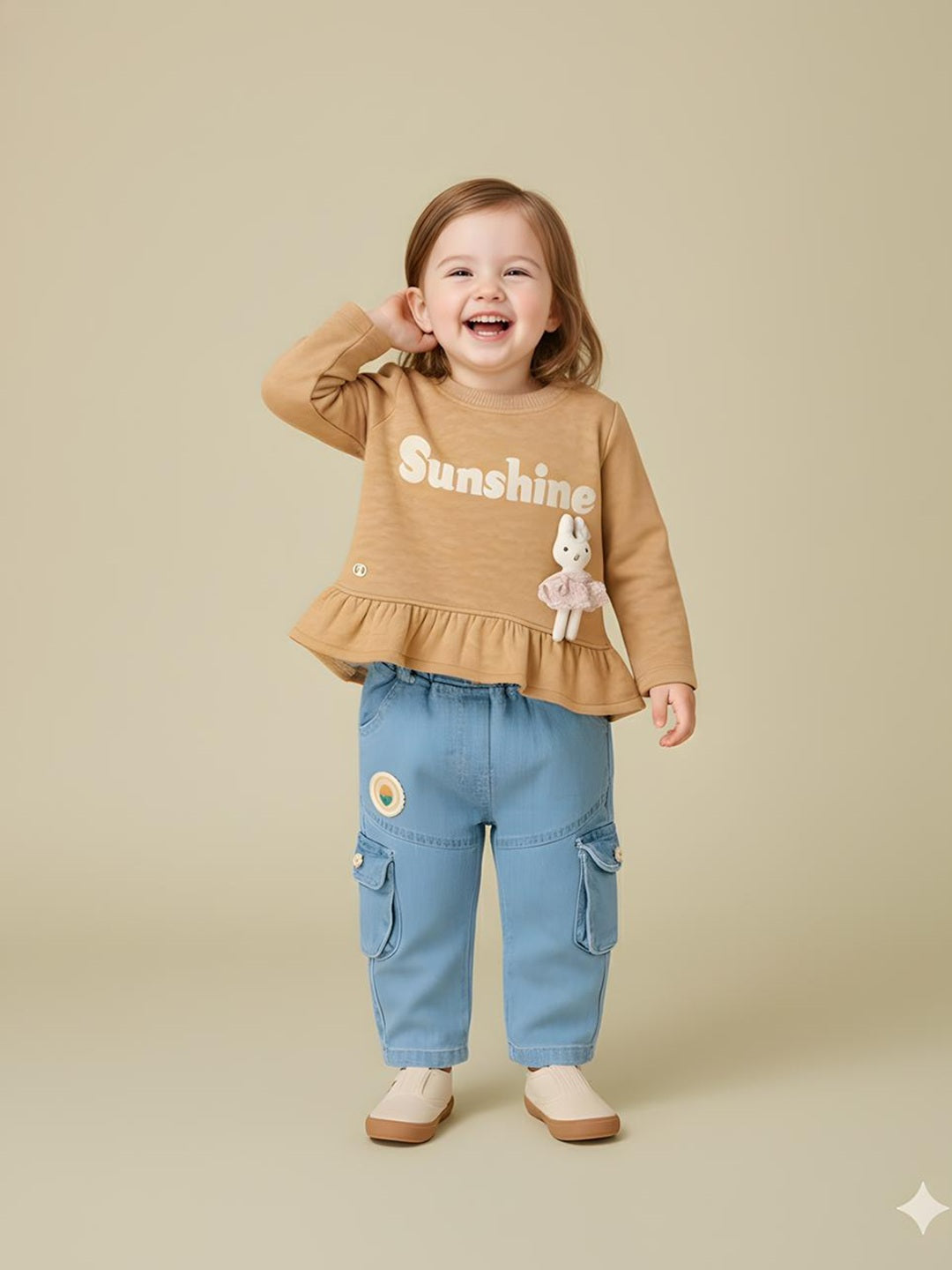 Peplum Top & Denim Cargo Pants Set