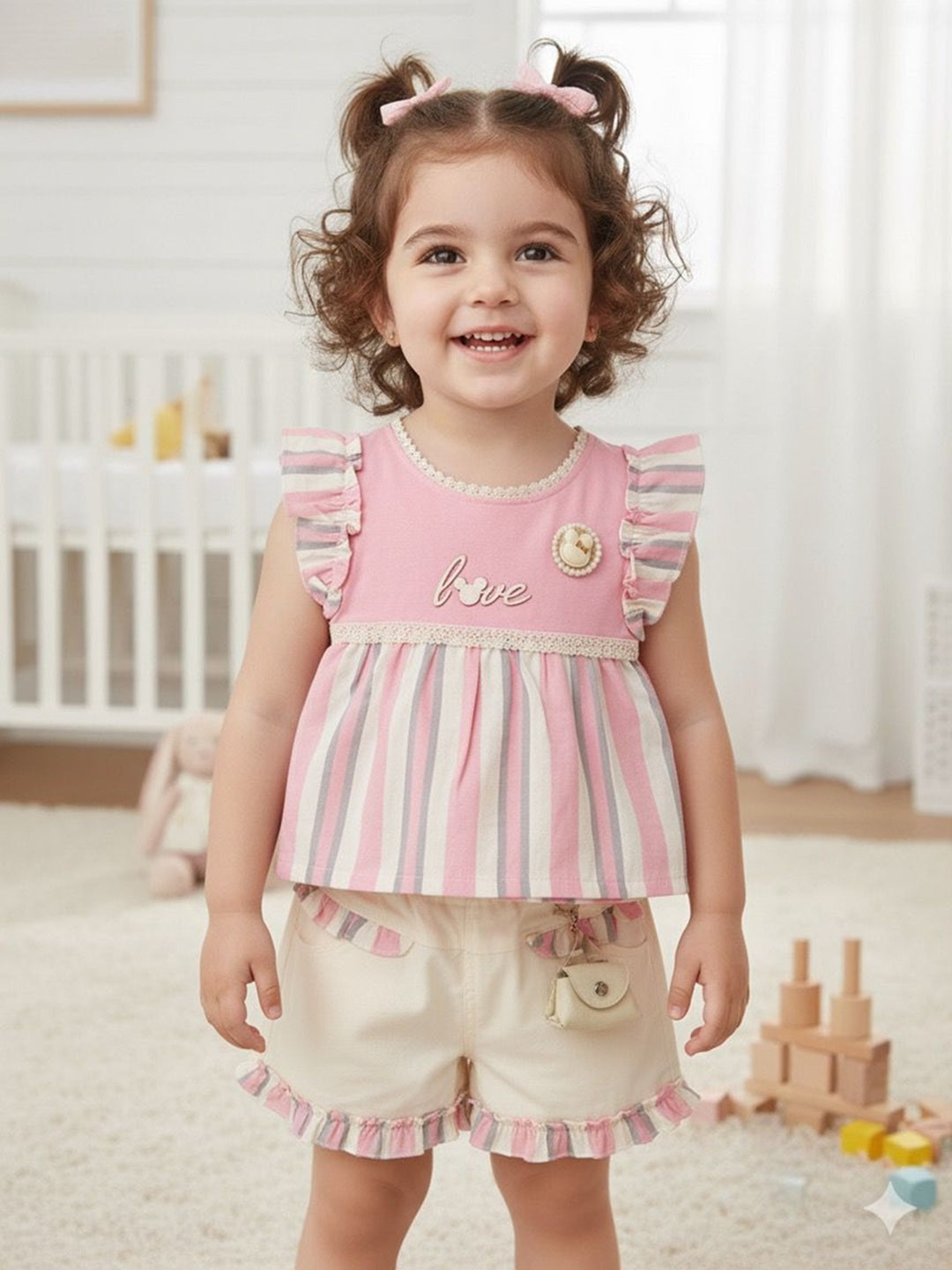 KIKO Baby Girls Printed Top with Shorts