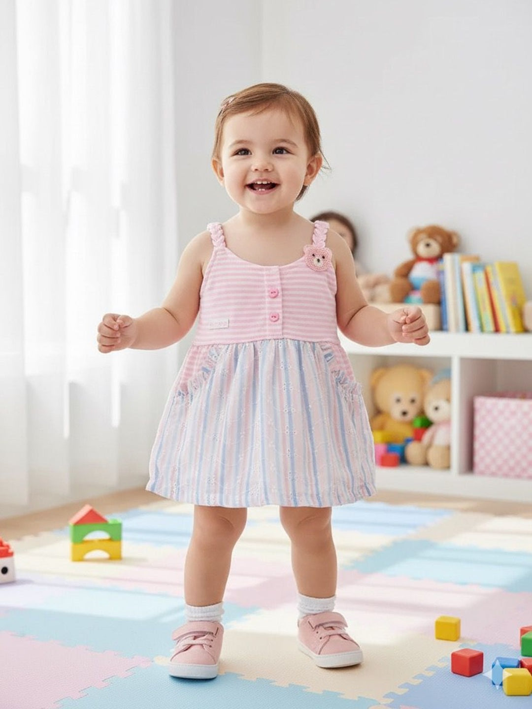 KIKO Pure Cotton Round Neck Fit & Flare Dress