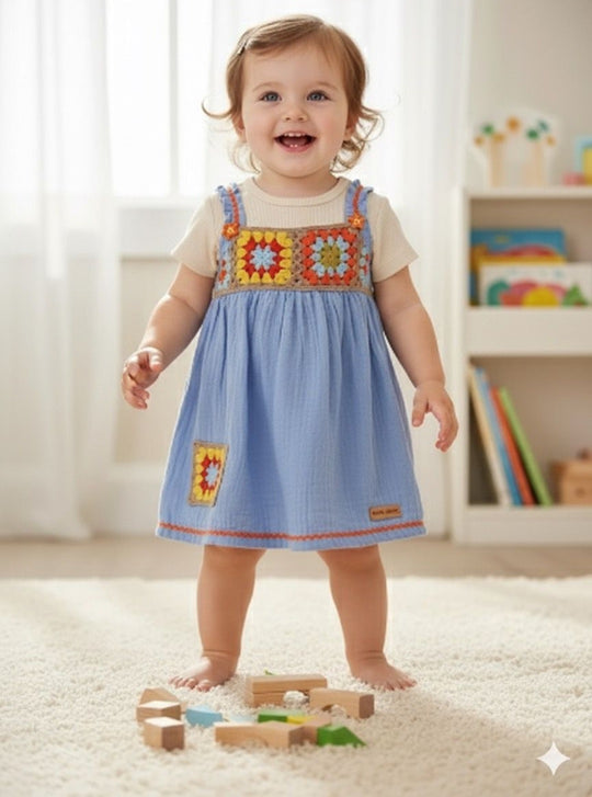 KIKO Embroidery Cotton Dungaree Set for baby