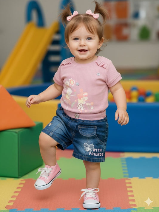 Baby's Day Girls Top and Denim Shorts