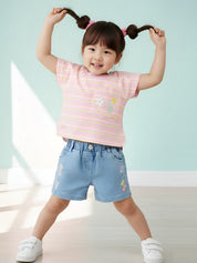 Striped T-Shirt and Denim Shorts Set