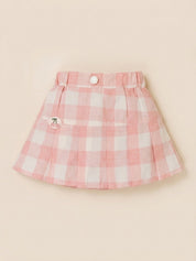 Girls Vest & Checkered Skirt Set with Top