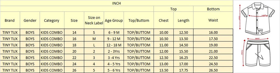 Comfortable & Casual Boys Summer Wear size chart