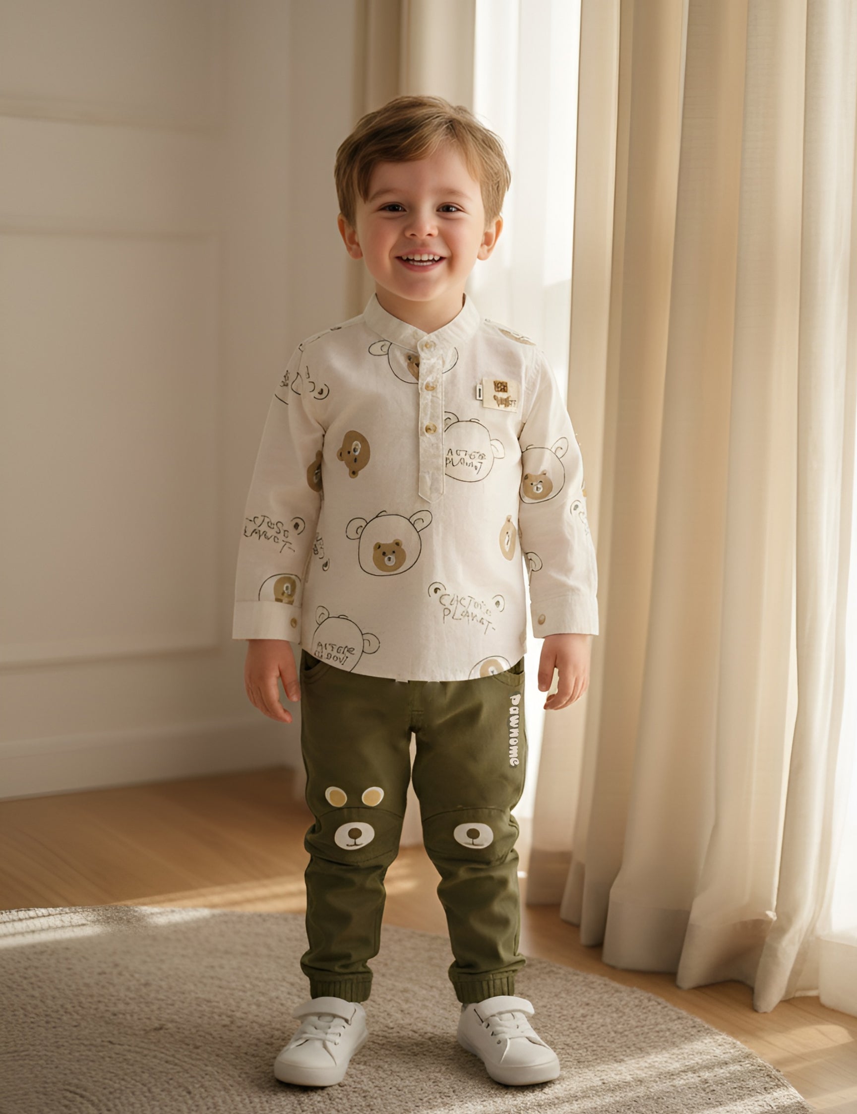 Kids Casual Outfit – Printed Full Sleeve Kurta With Matching Pants