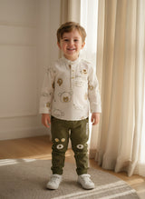 Kids Casual Outfit – Printed Full Sleeve Kurta With Matching Pants