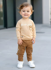 Toddler Boys’ 2-Piece Outfit Set – Long Sleeve Sweatshirt and Cargo Pants Set
