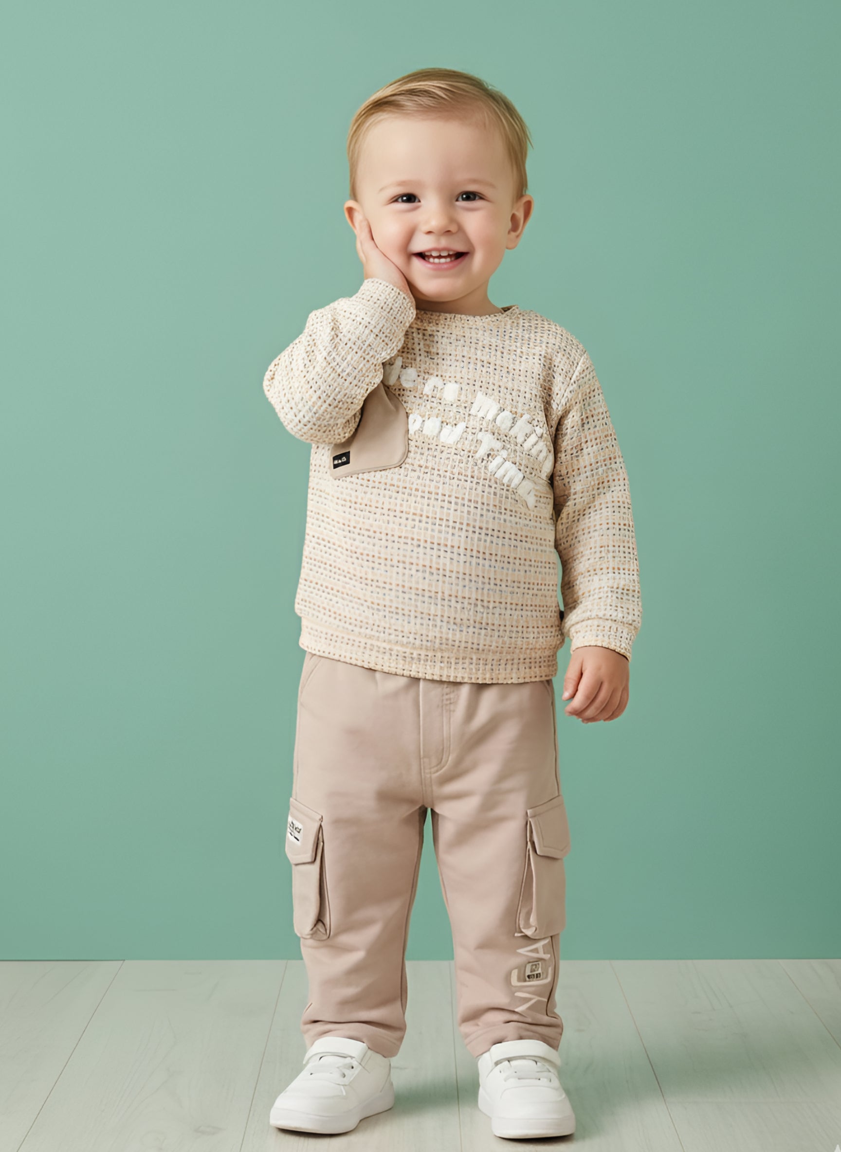 Kids Waffle Knit Sweatshirt & Cargo Pants 2-Piece Set