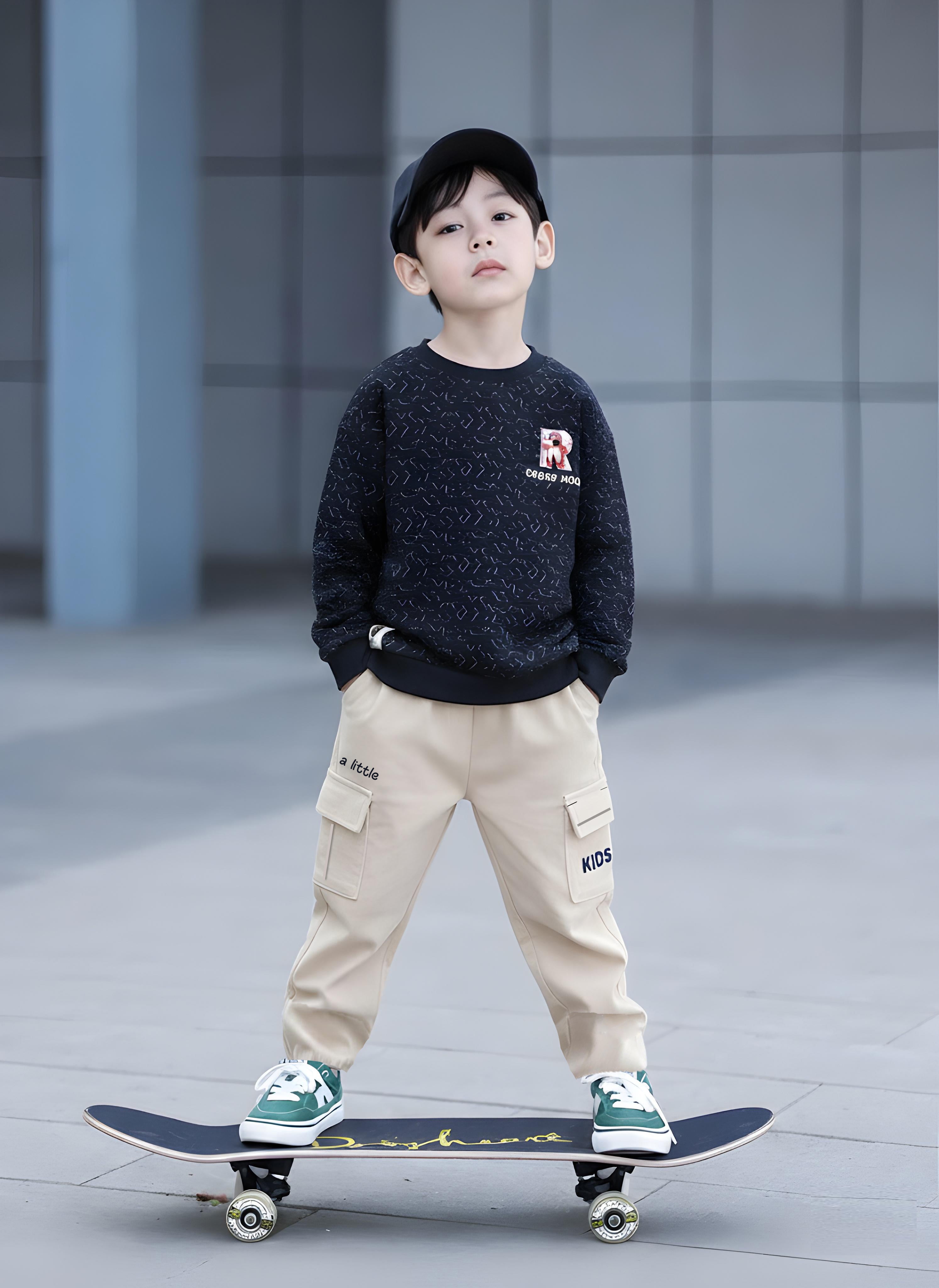 Boys Winter Sweatshirt & Full Pant Set | Navy & Red