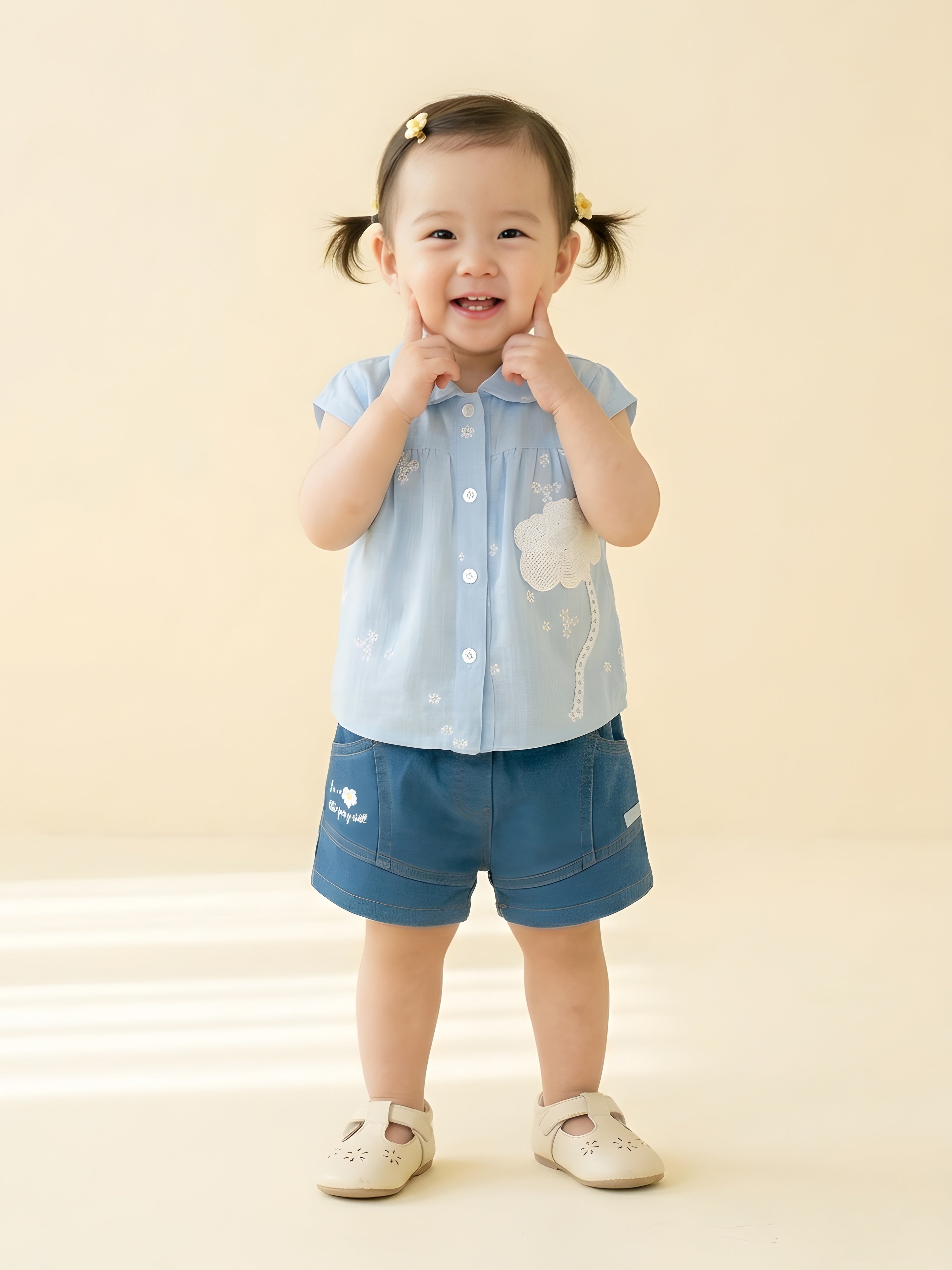 Baby Girls Shirt & Denim Shorts Outfit Set