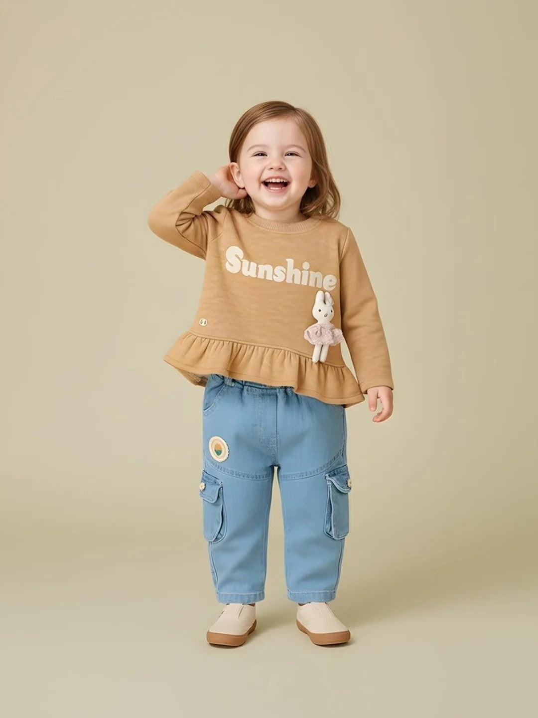 Peplum Top & Denim Cargo Pants Set