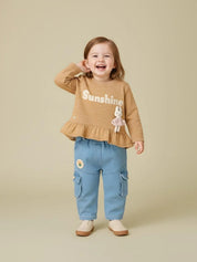 Peplum Top & Denim Cargo Pants Set