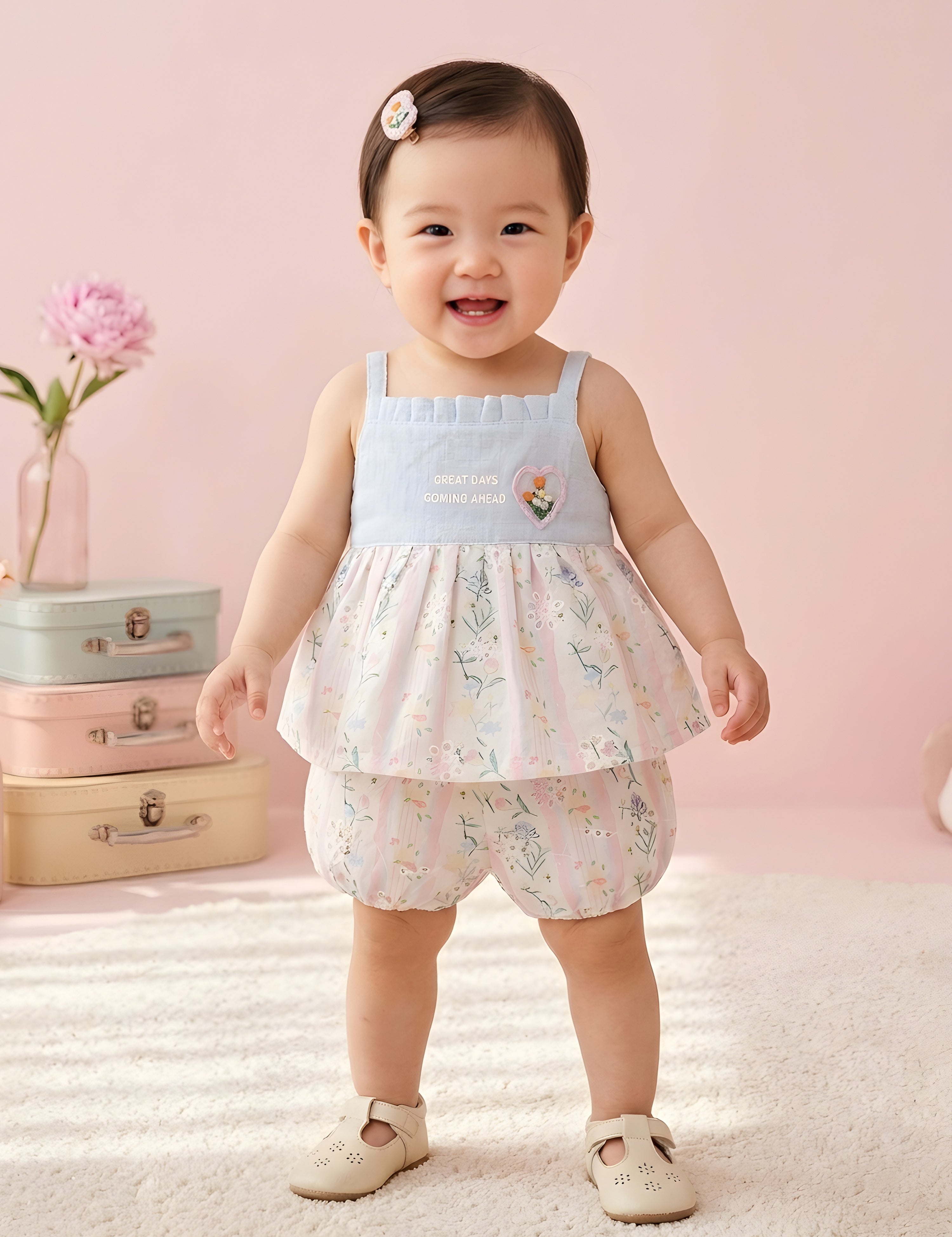 Baby Girls Peplum Top with Bloomer Shorts