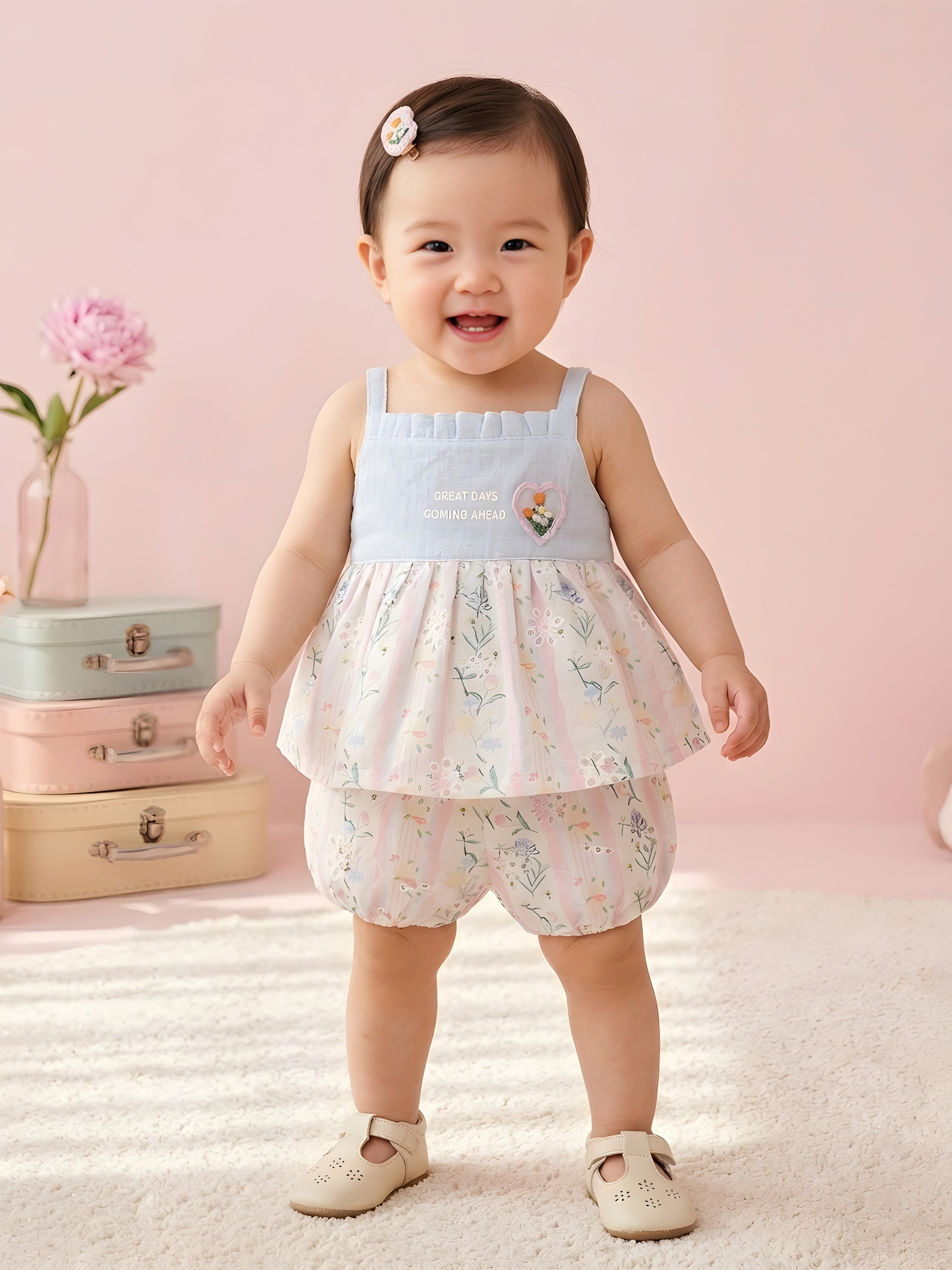 Baby Girls Peplum Top with Bloomer Shorts