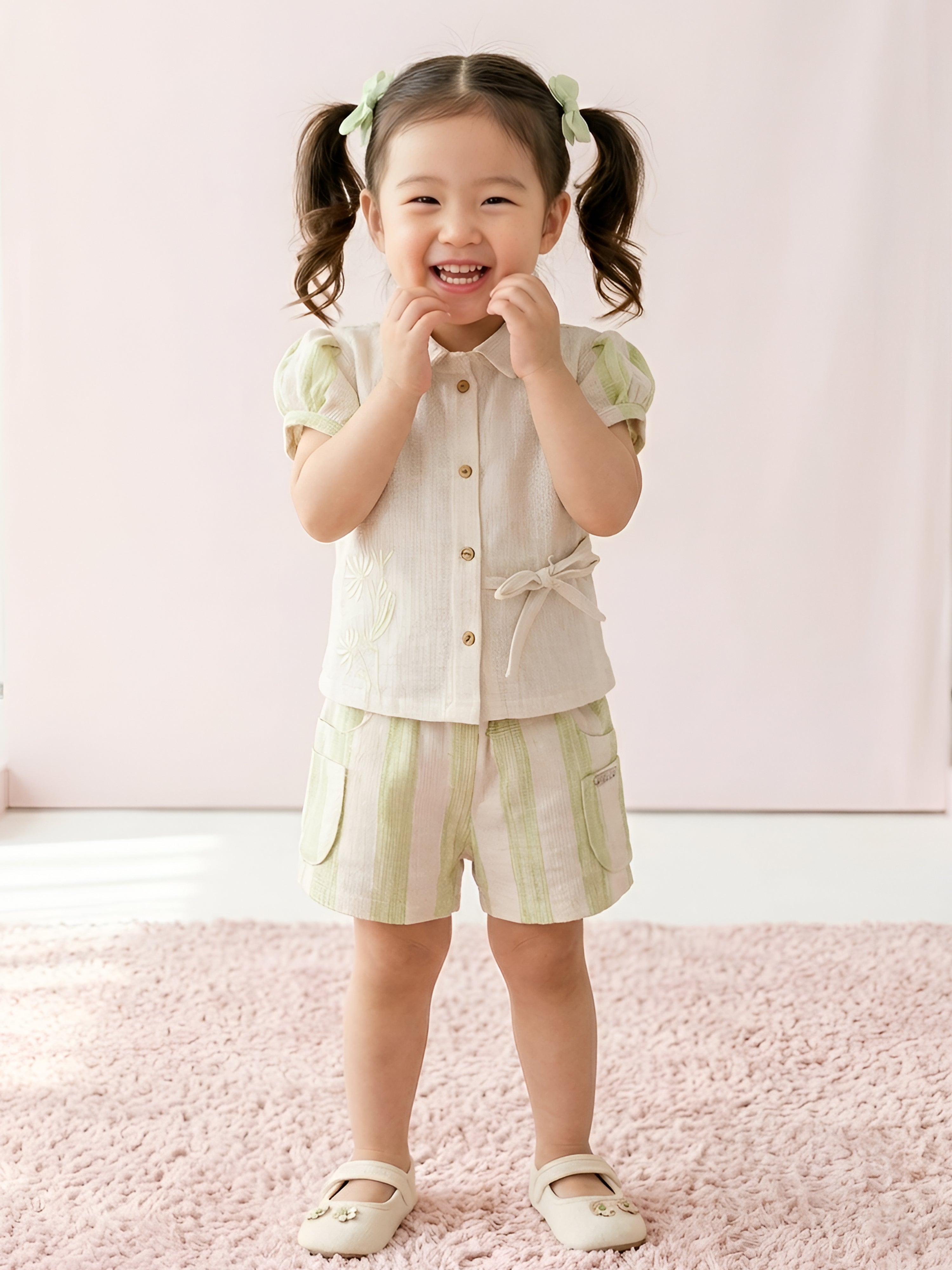 Girls Floral Embroidered Summer Co-ord Set