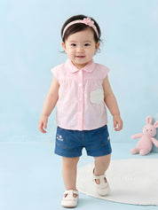 Baby Girls Shirt & Denim Shorts Outfit Set